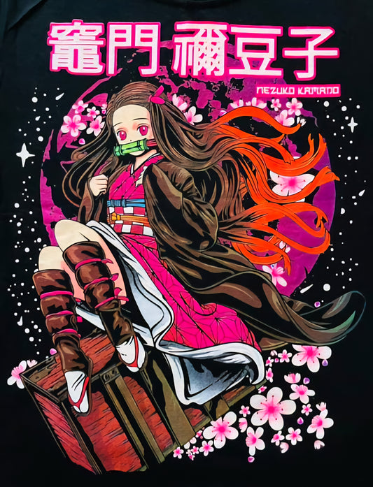 Cherry Blossom Nezuko 🌸 Neon T-Shirt (Front & Back Print)